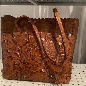 Patricia Nash Carved Leather Tote in Rich Tan